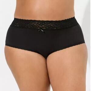 Lot of 5 - Torrid Cotton Mid Rise Brief Black Lace Trim Panty - Size 3